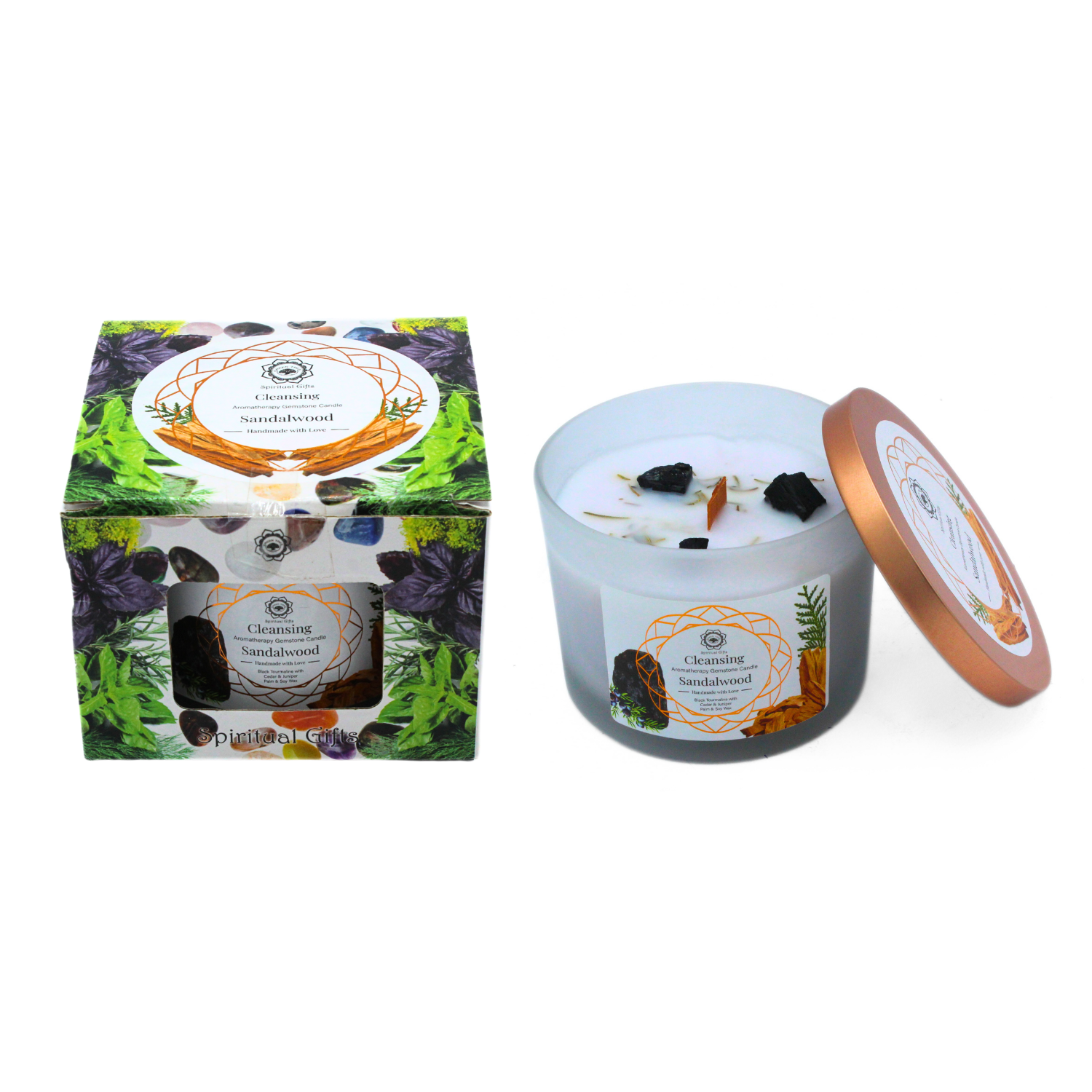 Bougie Parfumée Pierre Précieuse – Arbre Vert Purification au Bois de Santal (256 g)