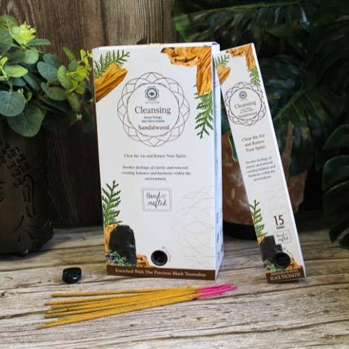 Encens Green Tree Pierre Précieuse – Protection & Sérénité au Bois de Santal avec Tourmaline Noire