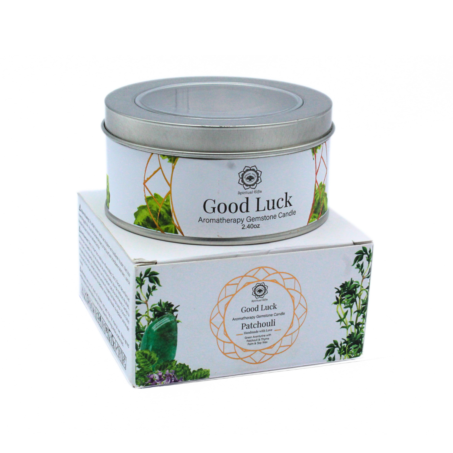 Bougie Parfumée Pierre Précieuse – Arbre Vert Porte-Bonheur au Patchouli (70 g)