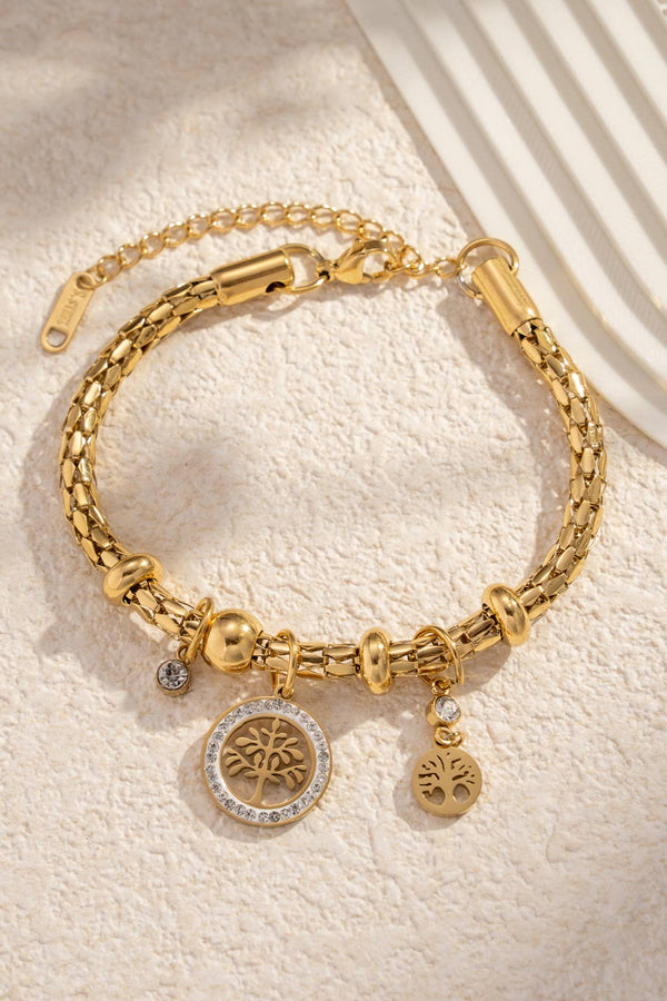 Bracelet Arbre de Vie Strass Doré – Acier Inoxydable Croissance & Équilibre