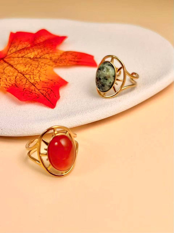 Bague Ajustable Dorée – Acier Inoxydable & Pierre Naturelle