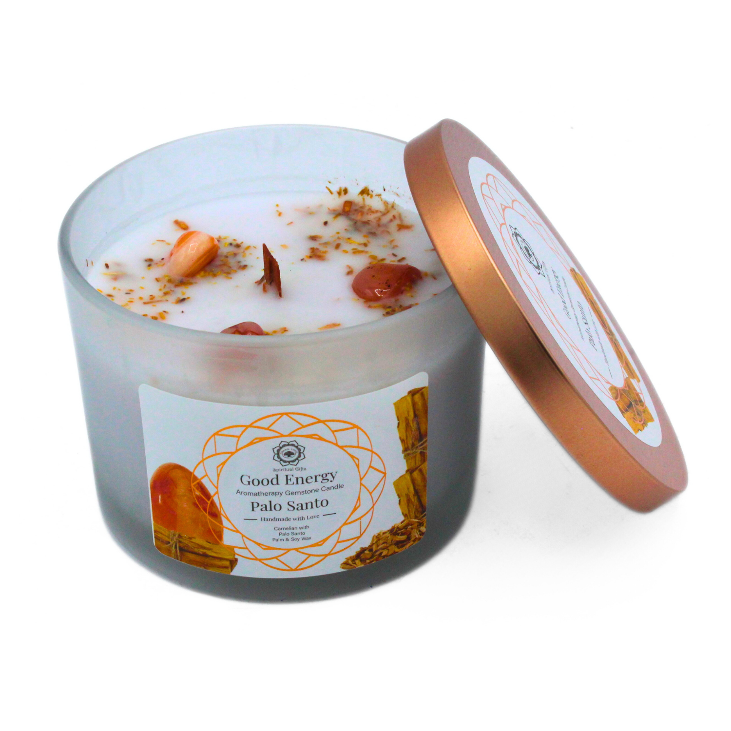 Bougie Parfumée Pierre Précieuse – Arbre Vert Bonne Énergie au Palo Santo (256 g)