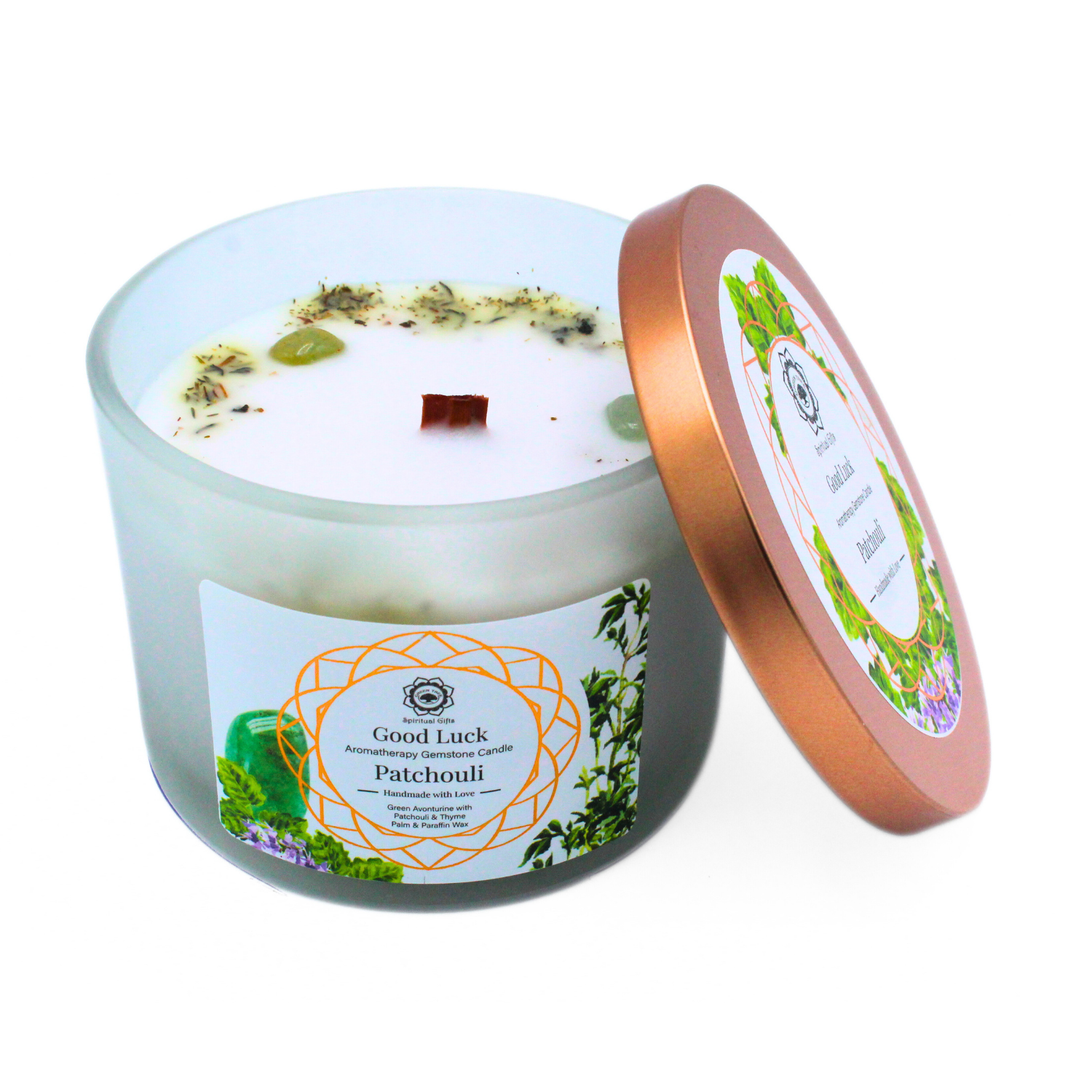 Bougie Parfumée Pierre Précieuse – Arbre Vert Bonne Chance au Patchouli (256 g)