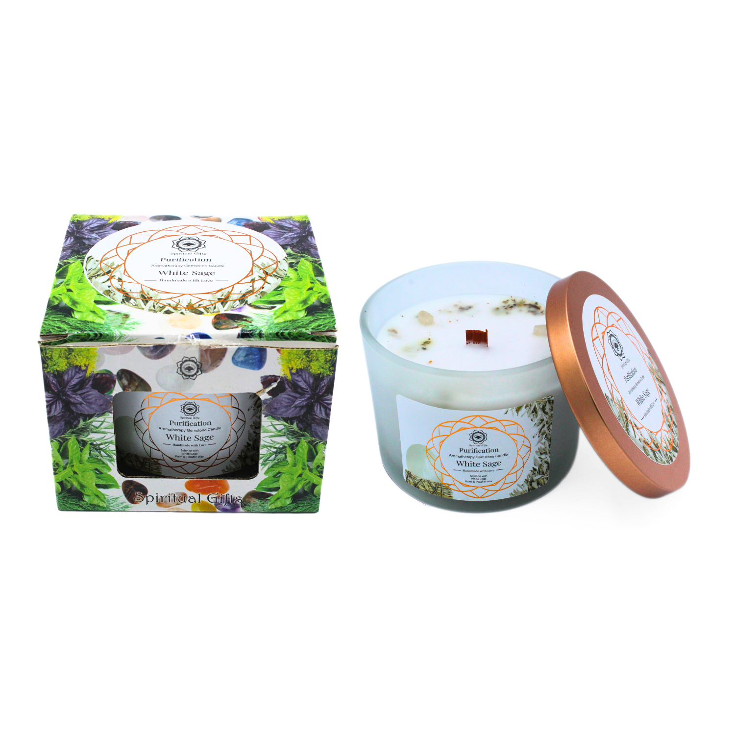 Bougie Parfumée Pierre Précieuse – Arbre Vert Purification à la Sauge Blanche (256 g)