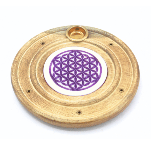 Brûleur d'Encens en Bois – Fleur de Vie Violette