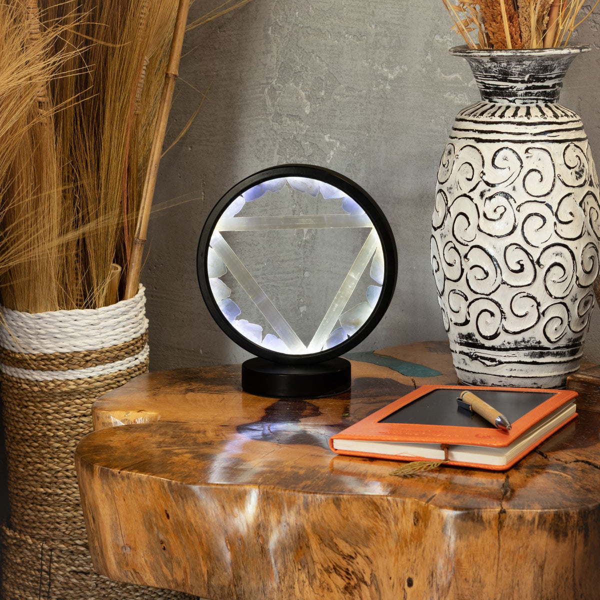 Lampe Halo Aigue-Marine & Sélénite – Symbole Eau
