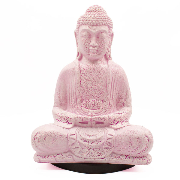 Lampe Bouddha en Méditation – Abat-jour Craquelé Rose, 31 cm