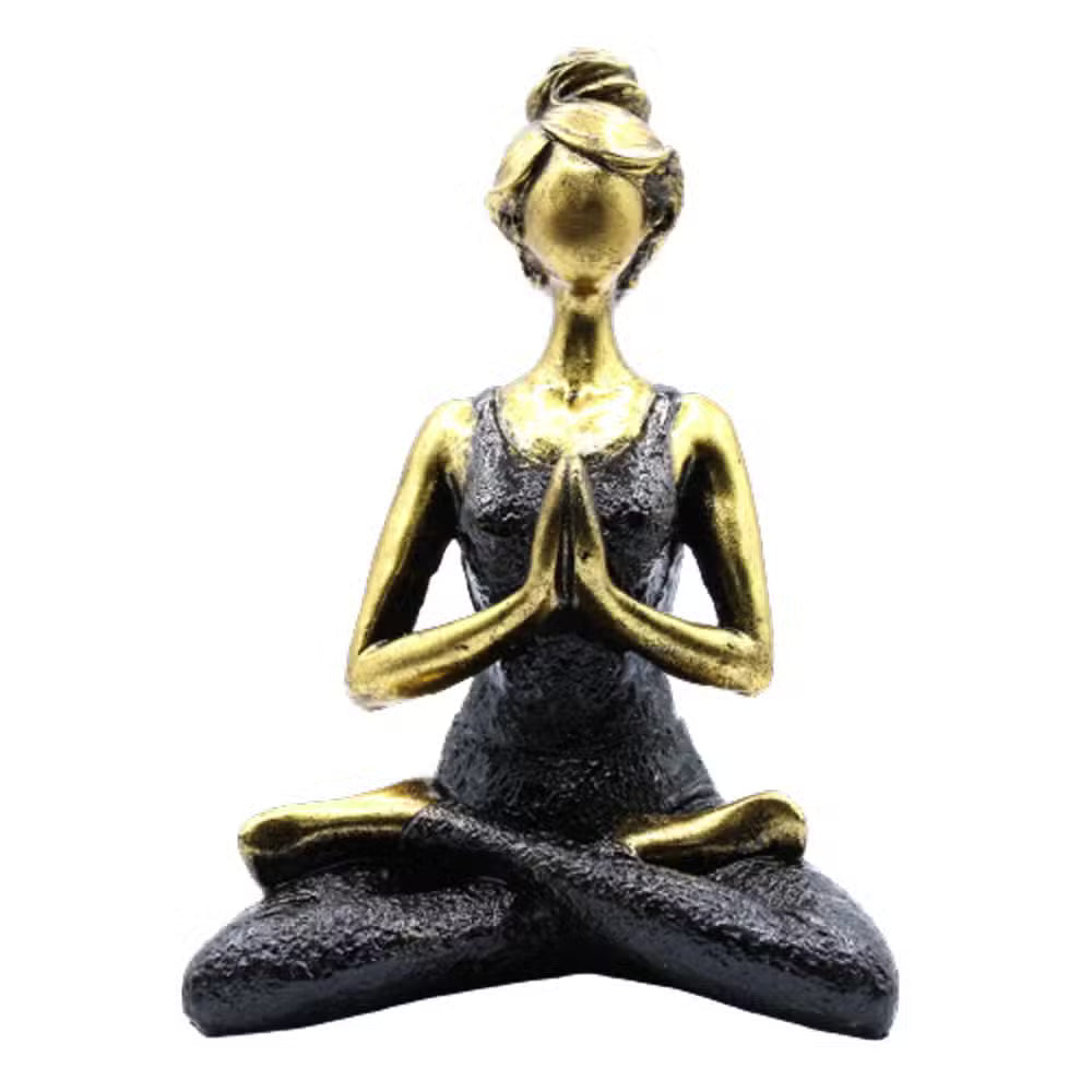 Statuette de femme en position du lotus, bronze et noir, 24 cm
