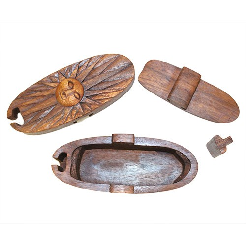 Boîte-puzzle de Bali motif soleil sculpté, bois de saman, 9,5 cm
