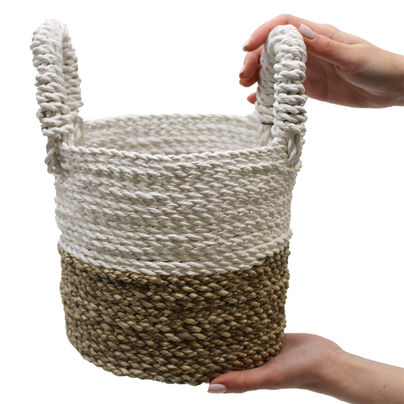 Set de paniers en jonc de mer blanc naturel, tailles emboîtables