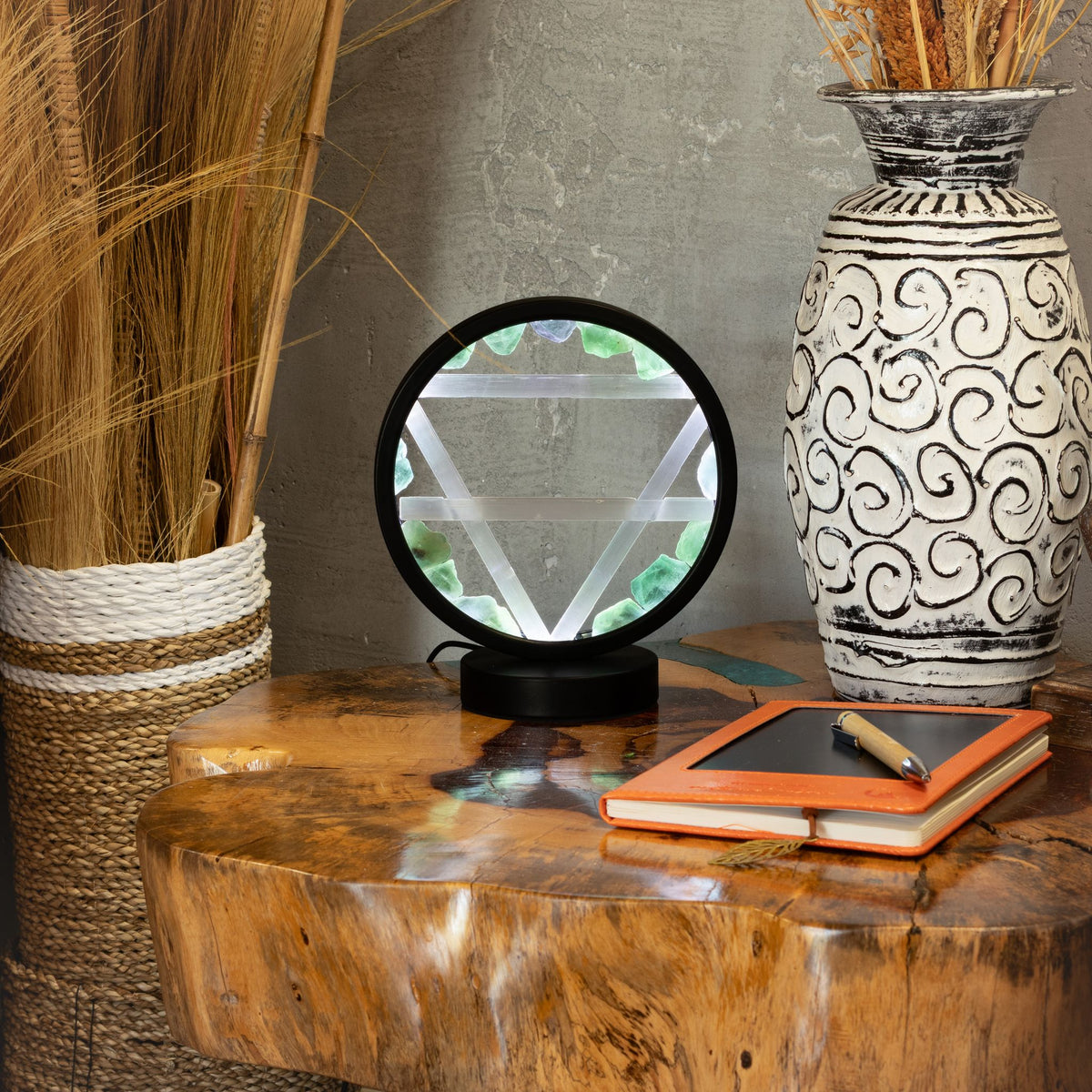 Lampe Halo Aventurine & Sélénite – Symbole Terre