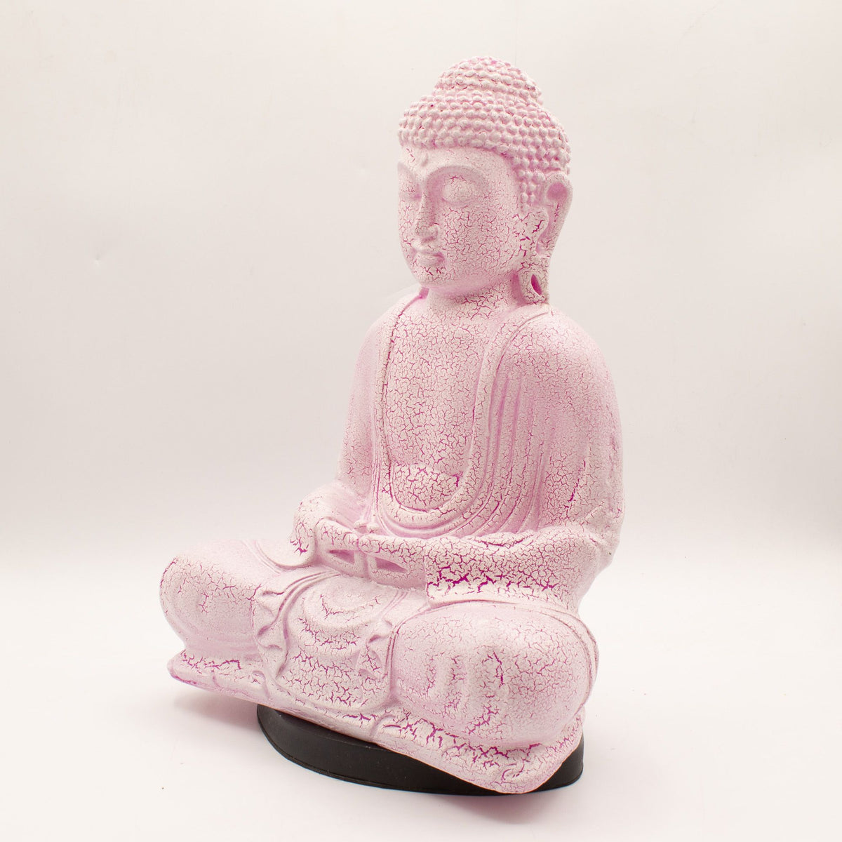 Lampe Bouddha en Méditation – Abat-jour Craquelé Rose, 31 cm