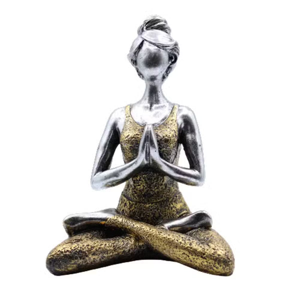 Statuette de femme en position du lotus, argent et or, 24 cm
