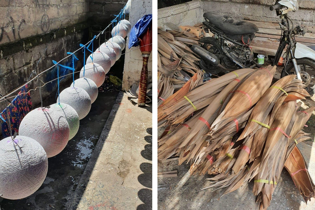 Lampe à Poser en Feuille de Cocotier – Grisée, Fait Main à Bali
