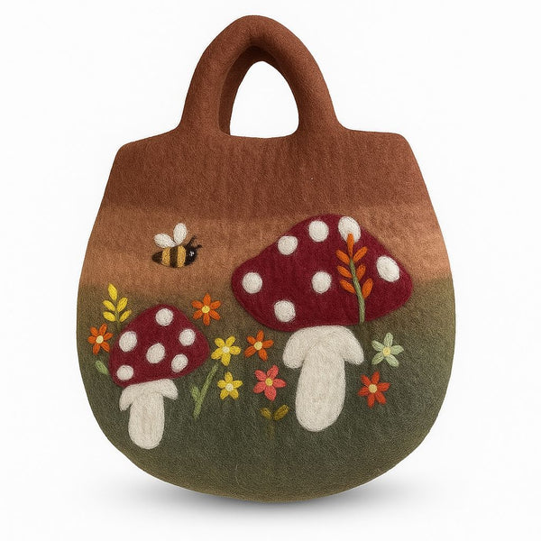 Sac en Feutre Jardin de Champignons – Feutré à l'Eau, 35 × 27 cm