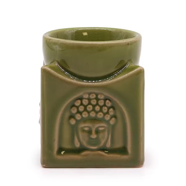 Brûle-parfum carré au Bouddha en relief, émail jade clair