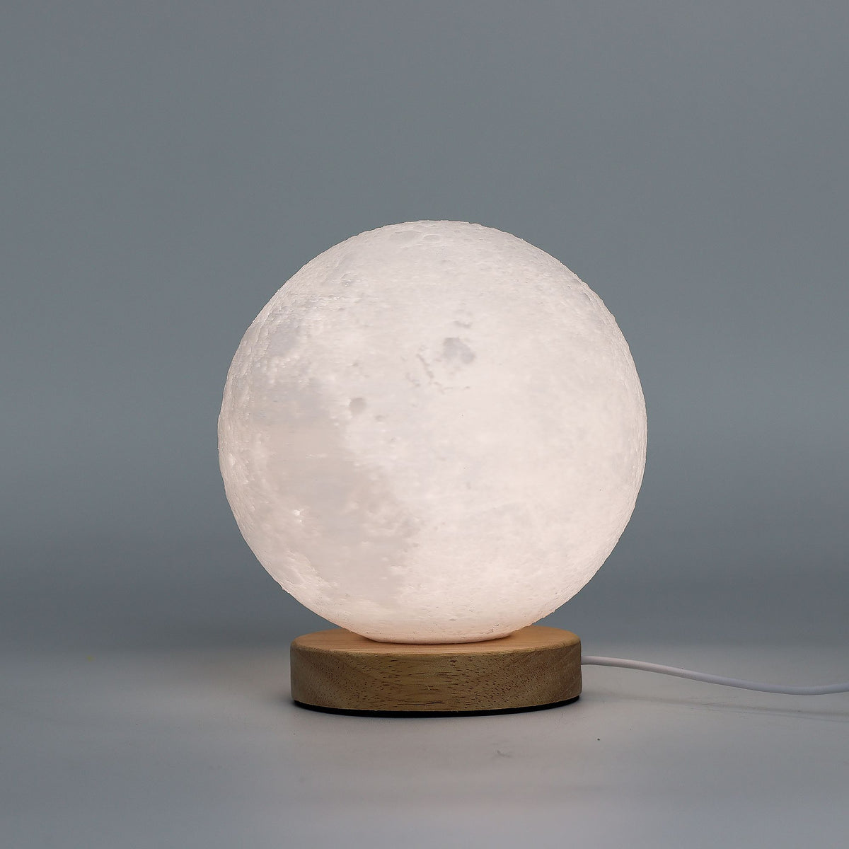 Lampe de Chevet Lune – Veilleuse USB-C à Socle Bois, 3 Intensités