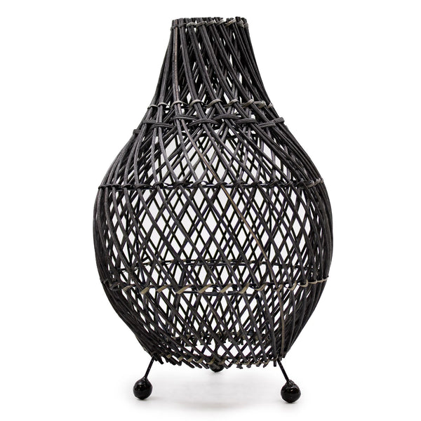 Lampe à Poser en Rotin Tressé – Noir, 40 cm