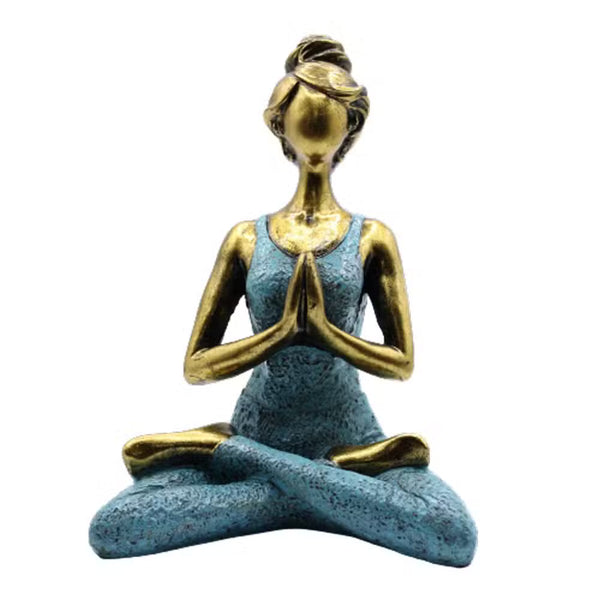 Statuette de femme en position du lotus, bronze et turquoise, 24 cm