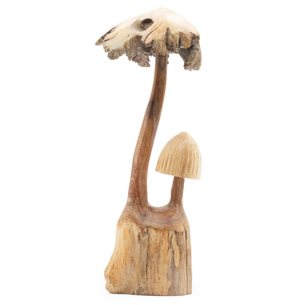 Duo de champignons sculptés dans du bois parasite balinais