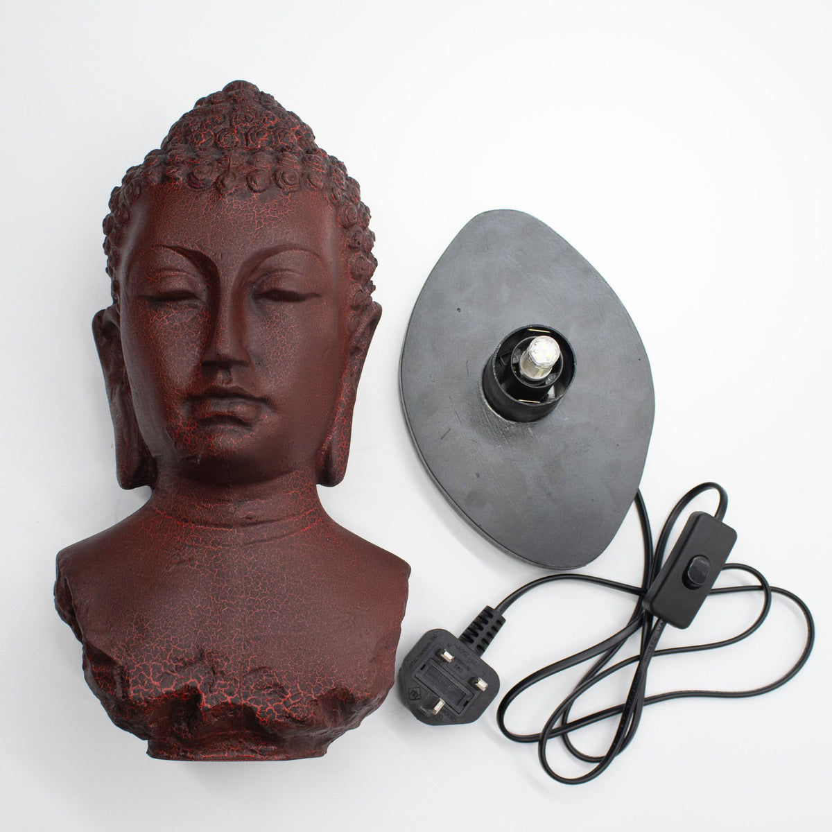 Lampe Buste de Bouddha – Abat-jour Craquelé Lave, 32 cm