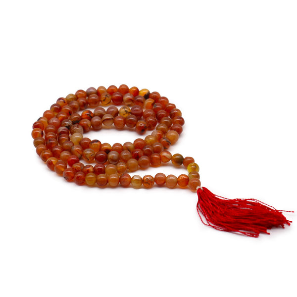 Mala de 108 perles de cornaline orangée avec perle de tête et pompon