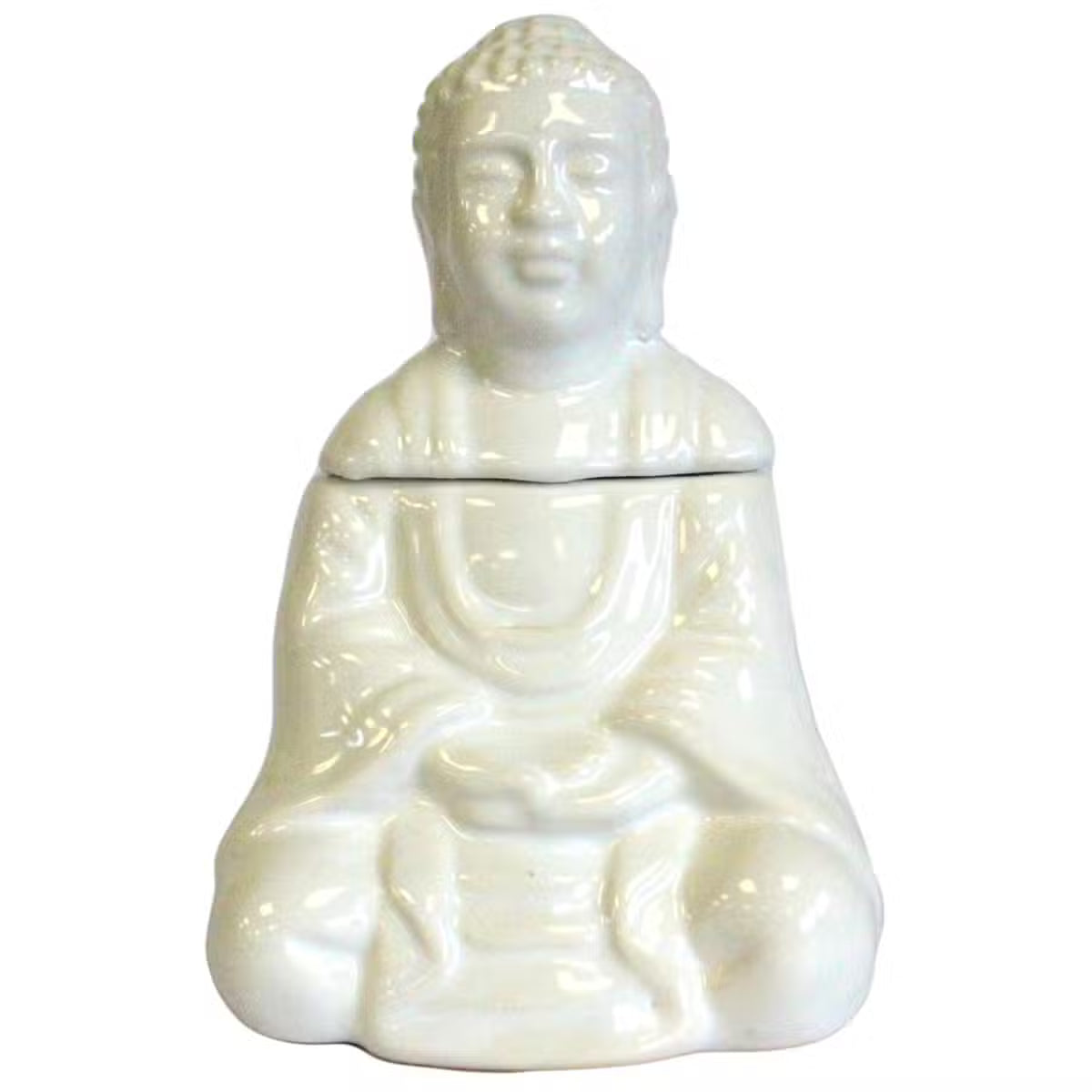 Brûle-parfum Bouddha assis en céramique émaillée blanche