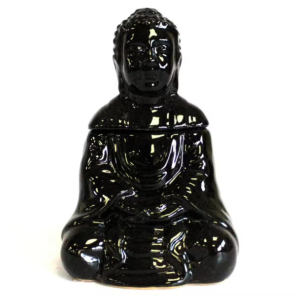 Brûle-parfum Bouddha assis en céramique émaillée noire