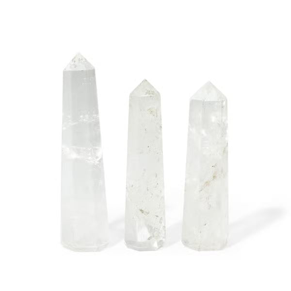 Obélisque en cristal de roche taillé à six faces, 11 cm