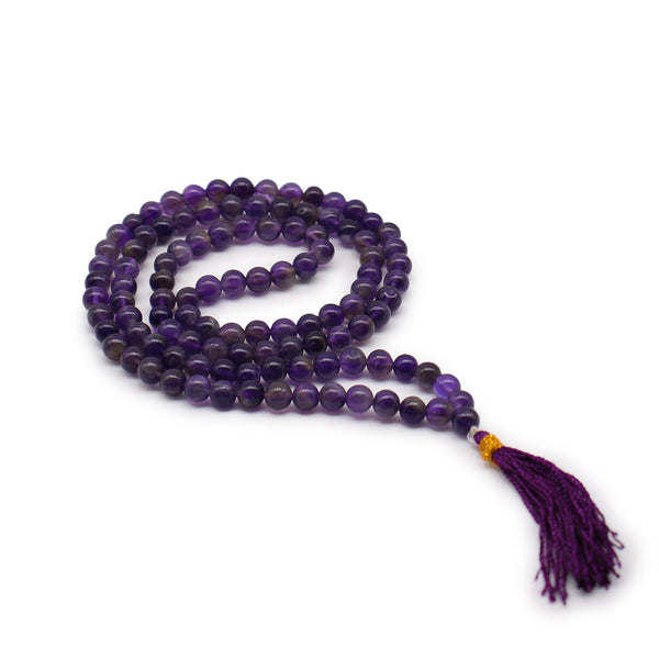Mala de 108 perles d'améthyste avec perle de tête et pompon