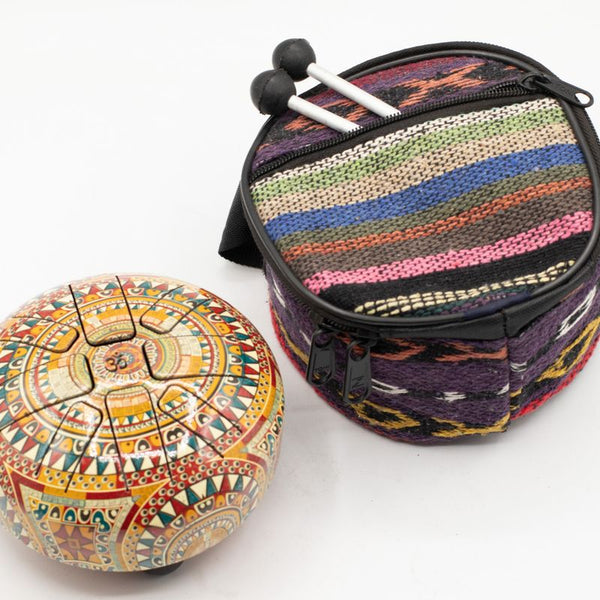 Tongue drum en acier 13 cm Om mandala avec maillets et étui