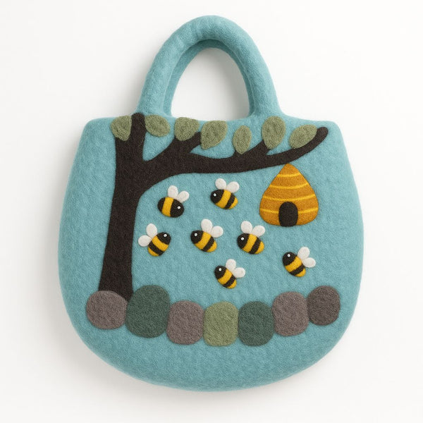 Sac en Feutre Arbre & Ruche – Feutré à l'Eau, 35 × 27 cm
