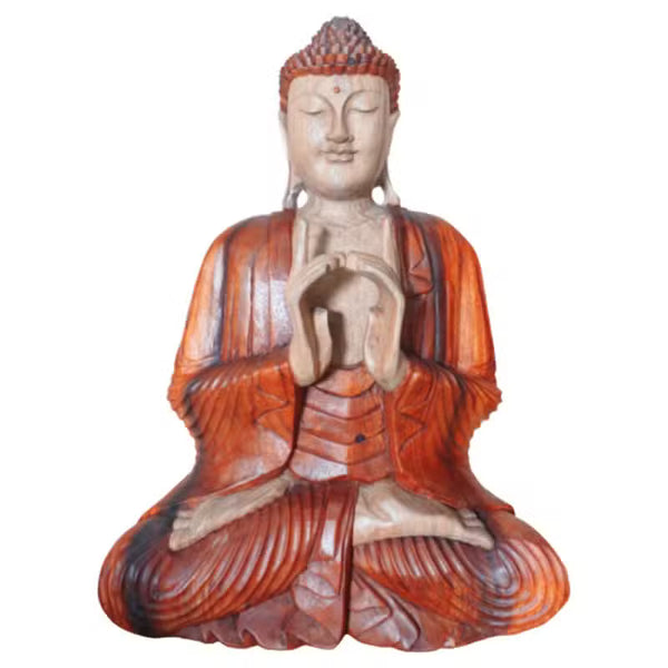 Bouddha aux deux mains levées en bois de suar massif, 60 cm