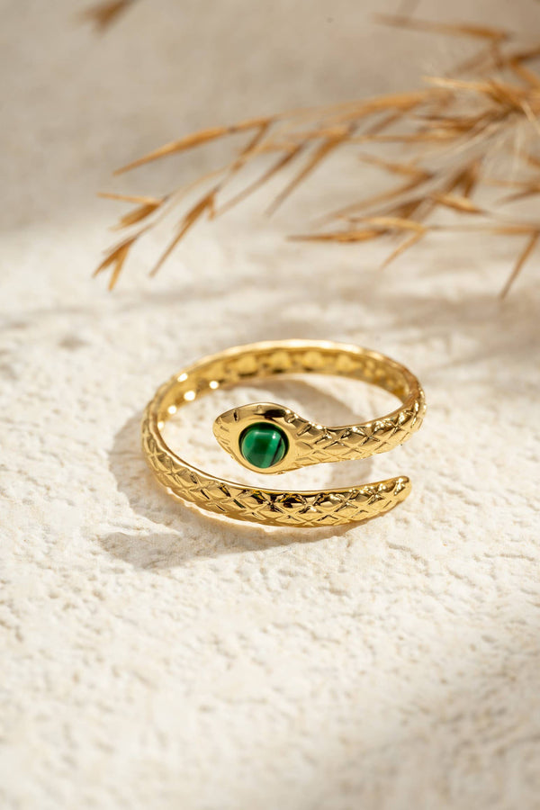 Bague Serpent Émeraude Dorée Ajustable – Acier Inoxydable Protection & Transformation