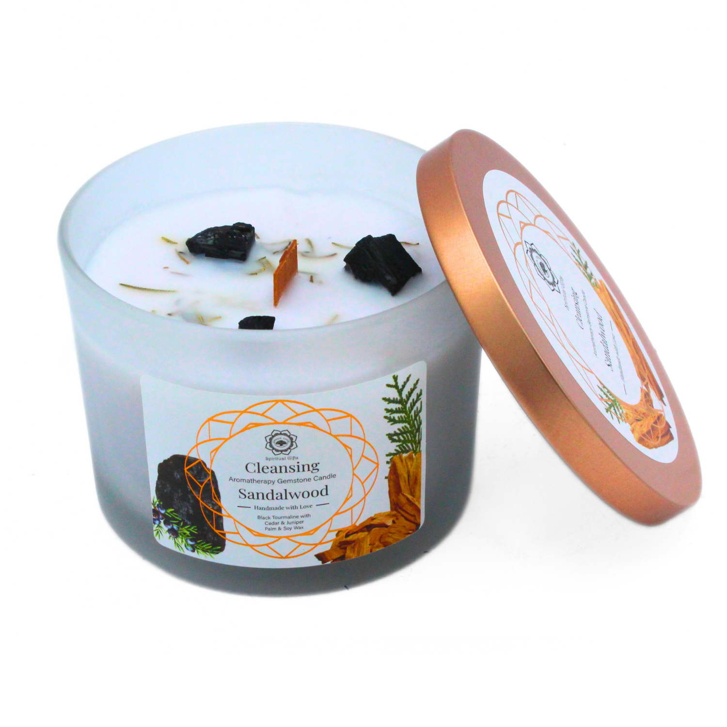 Bougie Parfumée Pierre Précieuse – Arbre Vert Purification au Bois de Santal (256 g)
