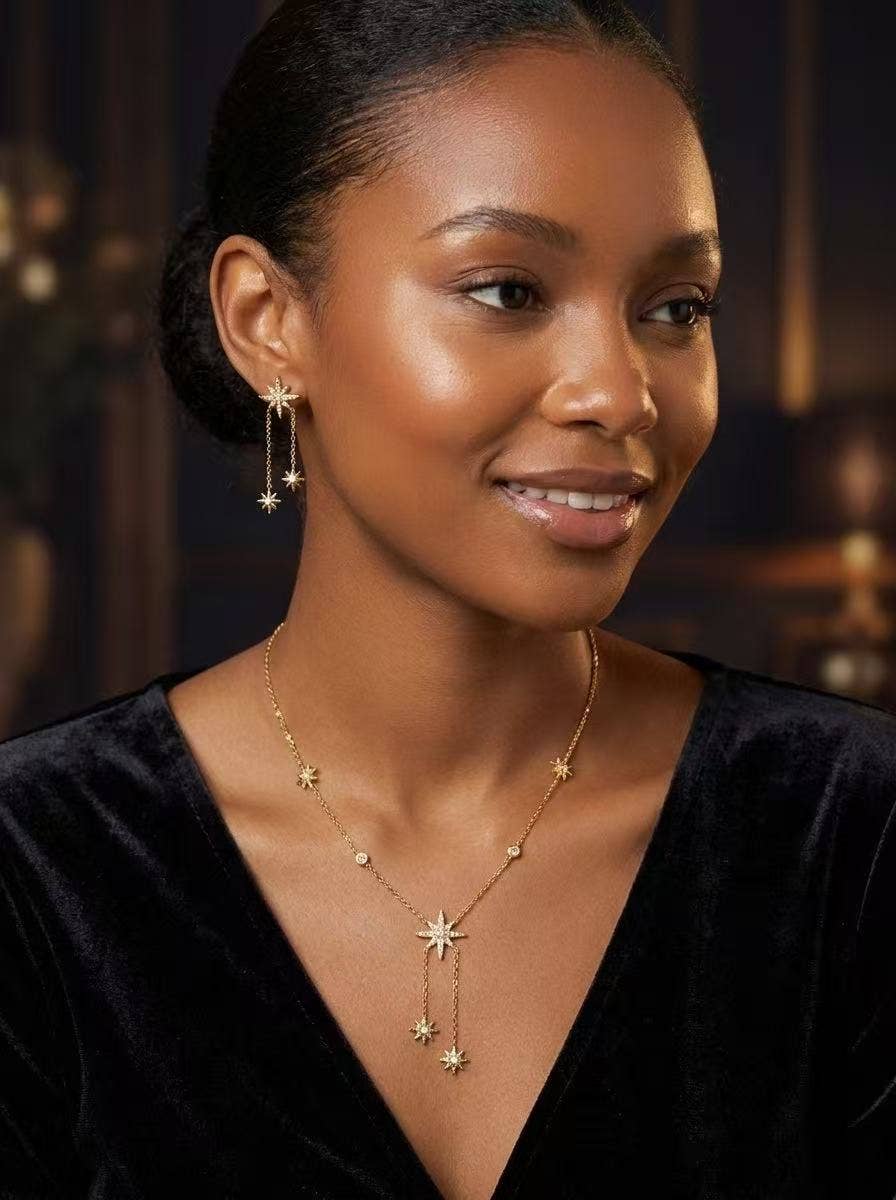 Collier Étoiles & Pierres Fines Doré – Acier Inoxydable • Éclat Céleste & Élégance