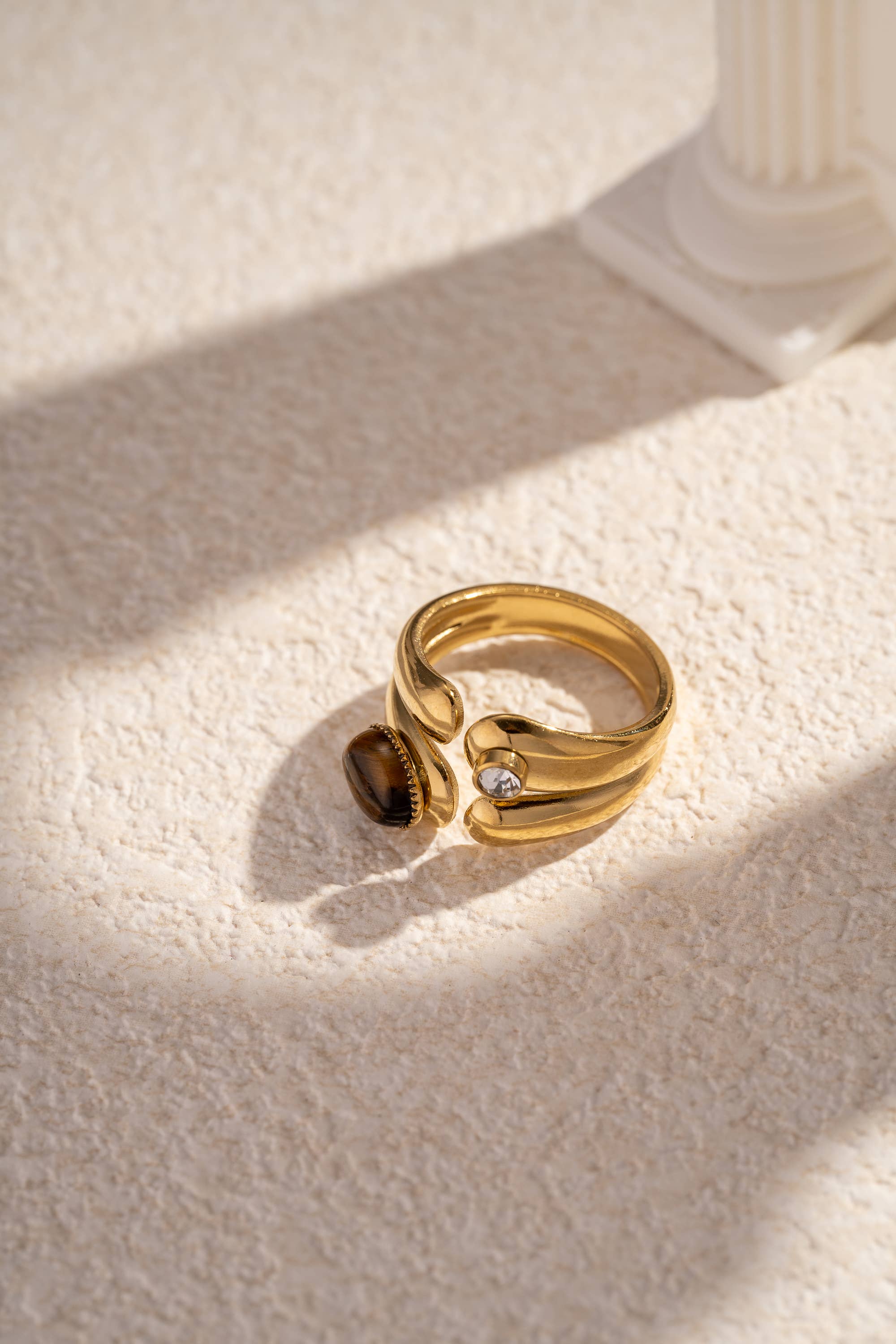 Bague ajustable en acier inoxydable avec pierre et strass