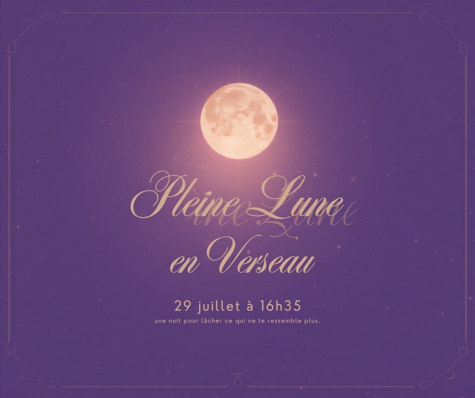 Pleine Lune en Verseau le 29 juillet 2026 à 16h35, illustration mystérieuse violette et dorée