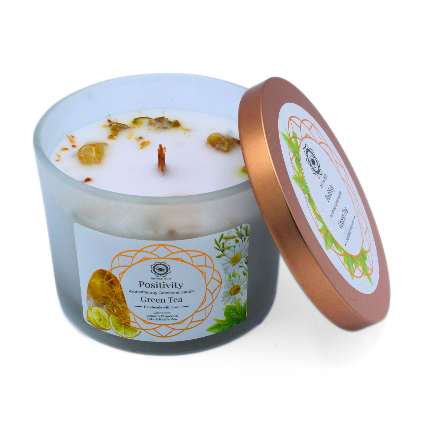 Bougie Parfumée Pierre Précieuse – Arbre Vert Positivité au Thé Vert (256 g)