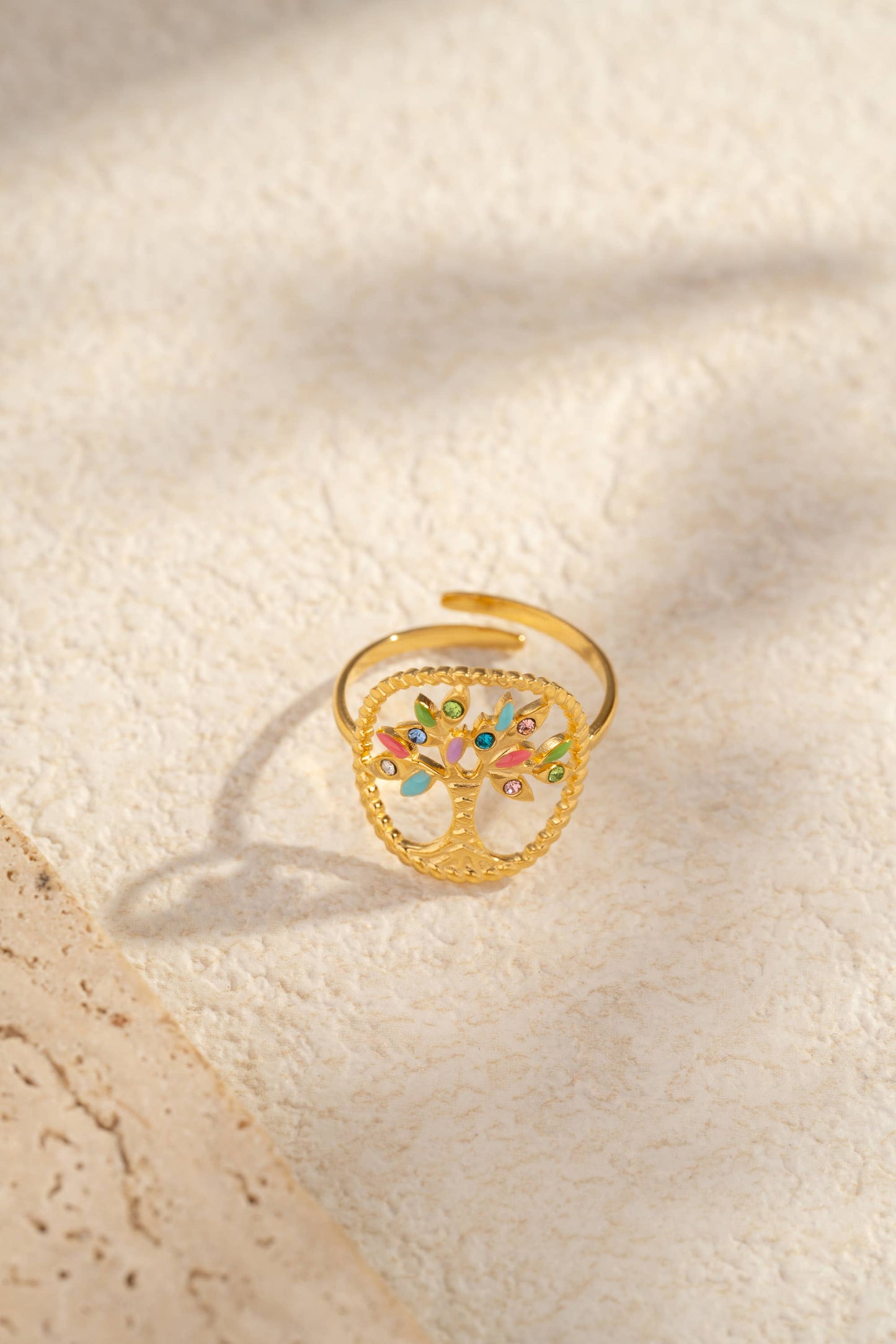 Bague Arbre de Vie Colorée Dorée – Acier Inoxydable • Harmonie & Énergie Positive