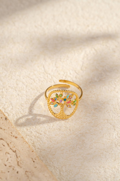 Bague Arbre de Vie Colorée Dorée – Acier Inoxydable • Harmonie & Énergie Positive