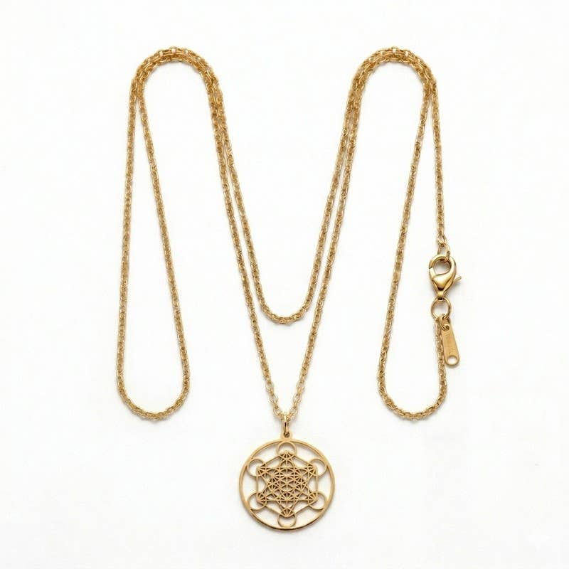 Collier Cube de Métatron Plaqué Or – Acier Inoxydable Protection & Équilibre