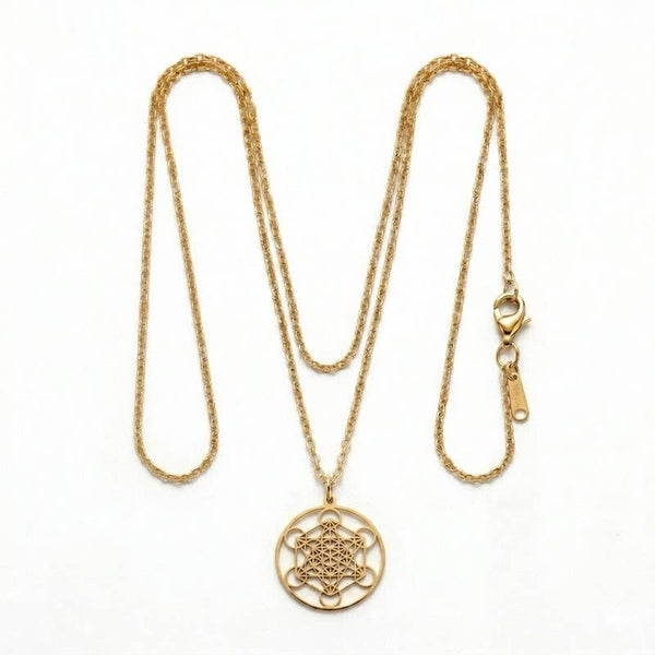 Collier Cube de Métatron Plaqué Or – Acier Inoxydable Protection & Équilibre