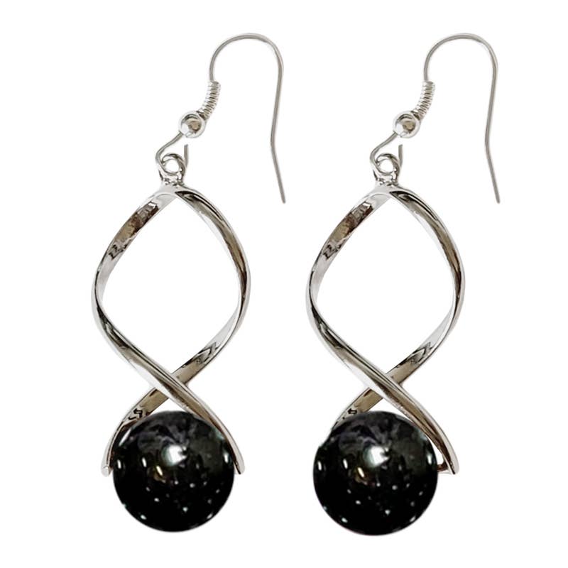 Boucles d'Oreille Obsidienne Dorée Billes 12 mm