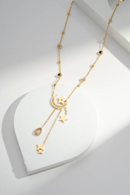 Collier Lune & Étoiles Céleste Doré – Acier Inoxydable Mystère & Poésie - vue 2