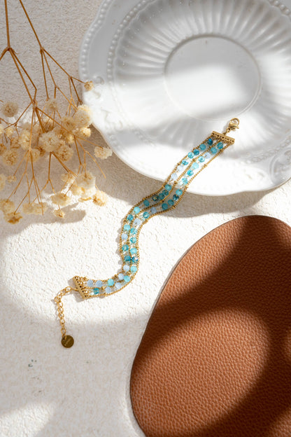 Bracelet Multirangs Perles Rose & Turquoise – Acier Inoxydable Bohème Chic - vue 2