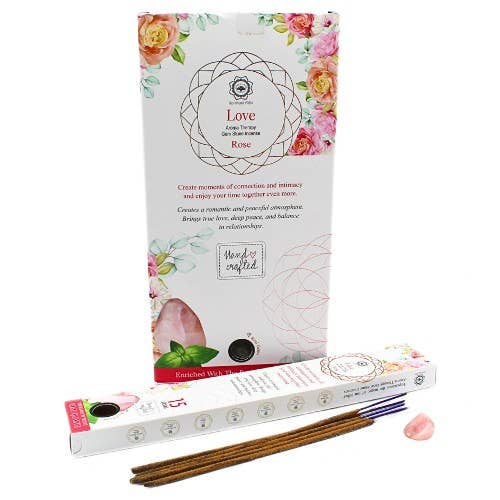Encens Goloka Manifestations – Douceur & Amour à la Rose avec Quartz Rose