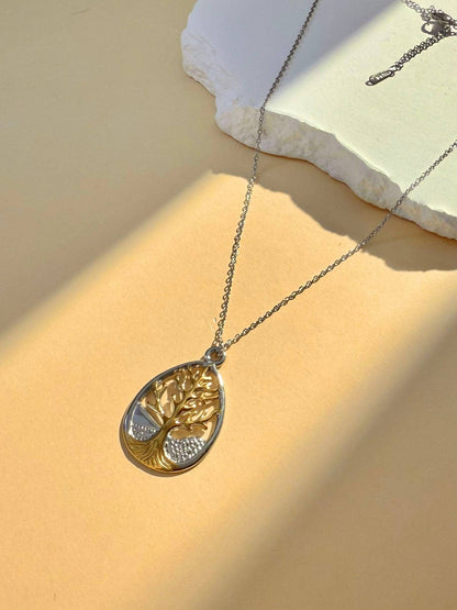 Collier Arbre de Vie Ovale Bicolore – Acier Inoxydable Doré & Argenté