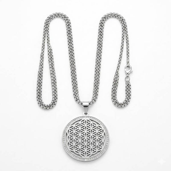 Collier Fleur de Vie & Zircon Argenté – Acier Inoxydable Harmonie & Unité