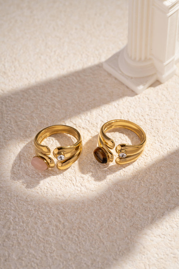 Bague Pierre & Strass Ajustable Dorée – Acier Inoxydable Élégance Lumineuse